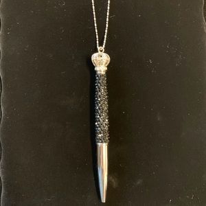 Black Crystal Pen on 30” Silver Chain
